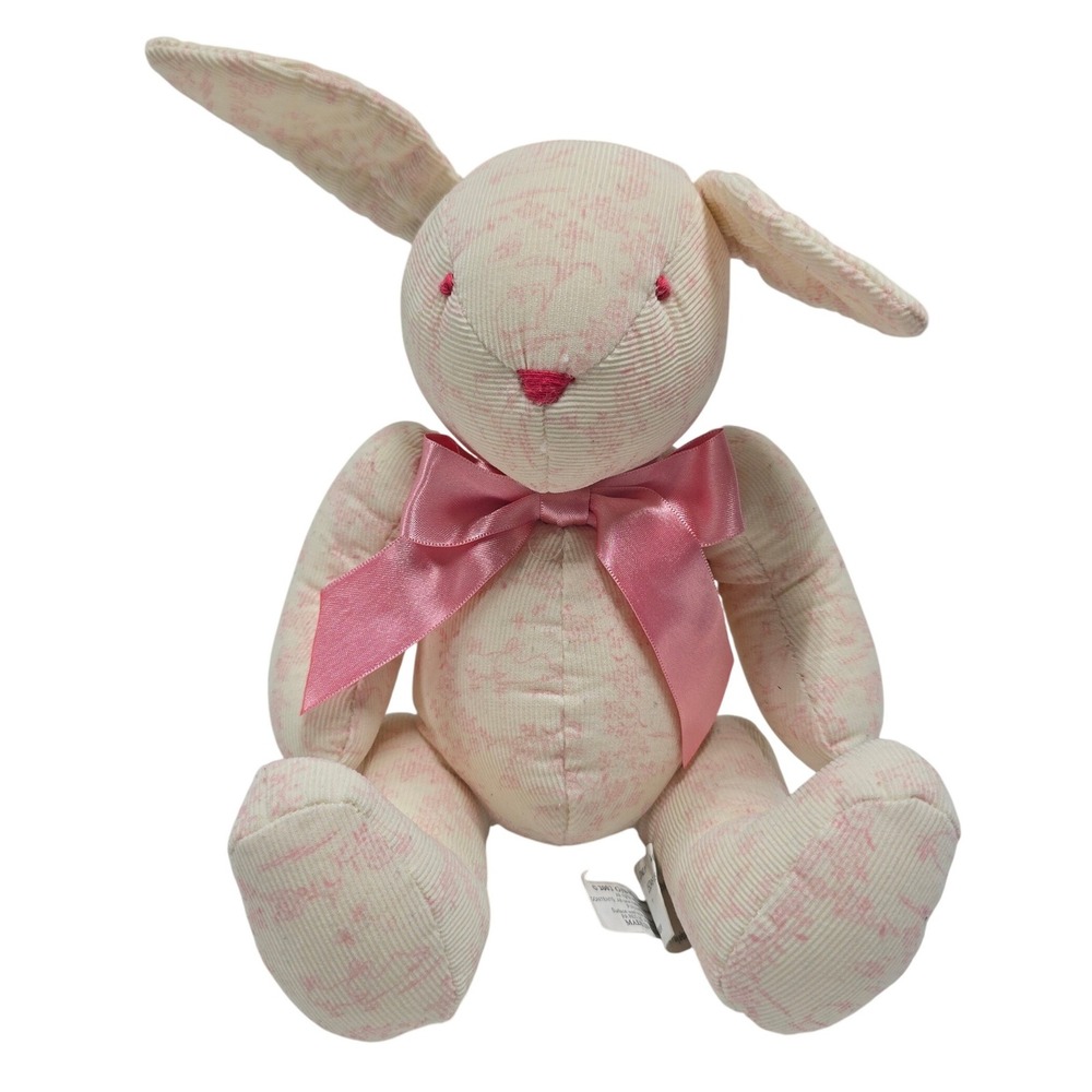 Gymboree Vintage 2002 Pink Floral Toile Corduroy Bunny Rabbit Plush 11" Bow